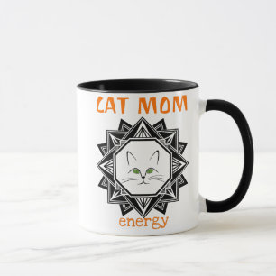 Geometrische Orange- und Black Cat-Mama - Geschenk Tasse