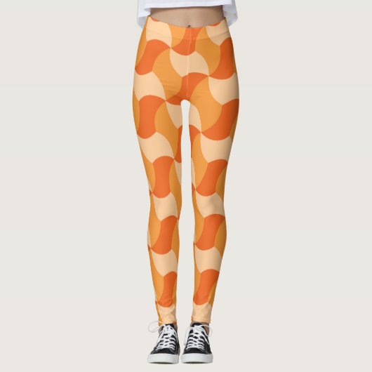Geometrische Orangenschatte: Abstrakte Streifen Leggings (Vorderseite)