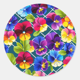 Geometrische Pansy-Blume lebendig Runder Aufkleber