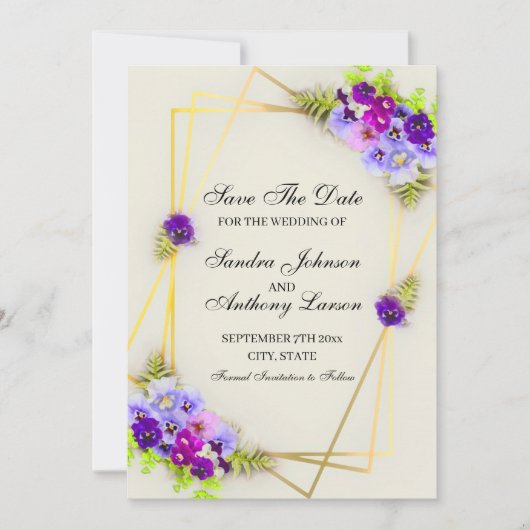 Geometrische Pansy Save the Date (Vorderseite)