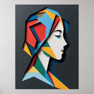 Geometrische Papier-Schnitt Frau Profil Poster