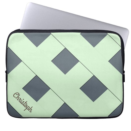 Geometrische, pastellgrüne Linien mit Namen Laptopschutzhülle (Vorderseite)