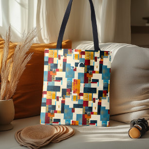 Geometrische Patchwork-Kombination in Rot, Gelb, B Tasche