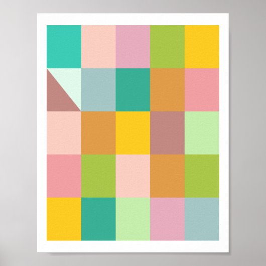 Geometrische Patchwork-Quadrate in grün und Lila Poster (Vorne)