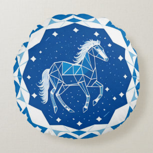 Geometrische Pferde-Illustration Rundes Kissen
