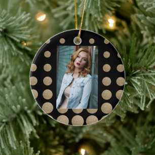 geometrische Pollka-Punkte aus schwarzem Glitzer Keramik Ornament