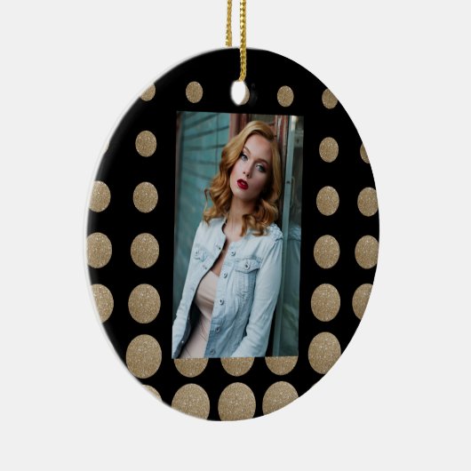 geometrische Pollka-Punkte aus schwarzem Glitzer Keramik Ornament (Rechts)