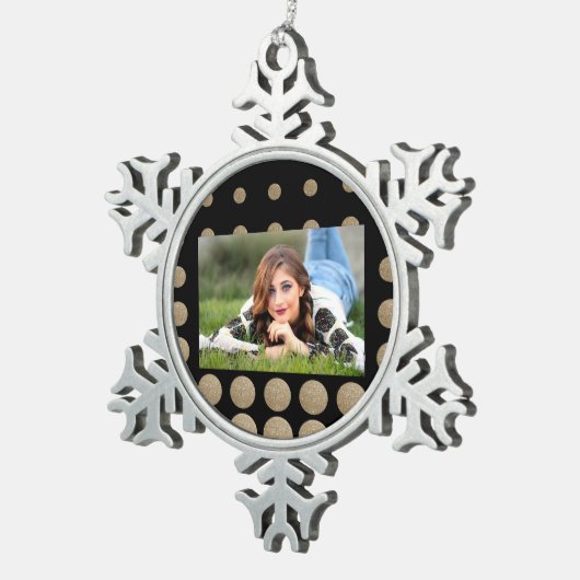 geometrische Pollka-Punkte aus schwarzem Glitzer Schneeflocken Zinn-Ornament (Rechts)