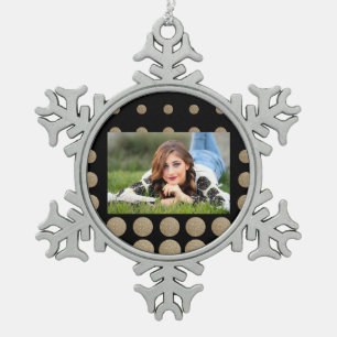 geometrische Pollka-Punkte aus schwarzem Glitzer Schneeflocken Zinn-Ornament