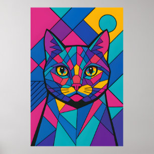 Geometrische Pop-Art-Katzenporträt Poster