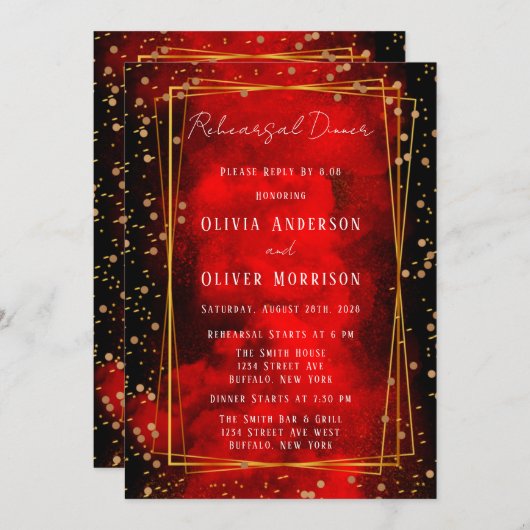 Geometrische Probe in Schwarz und Rot Einladung (Vorne/Hinten)