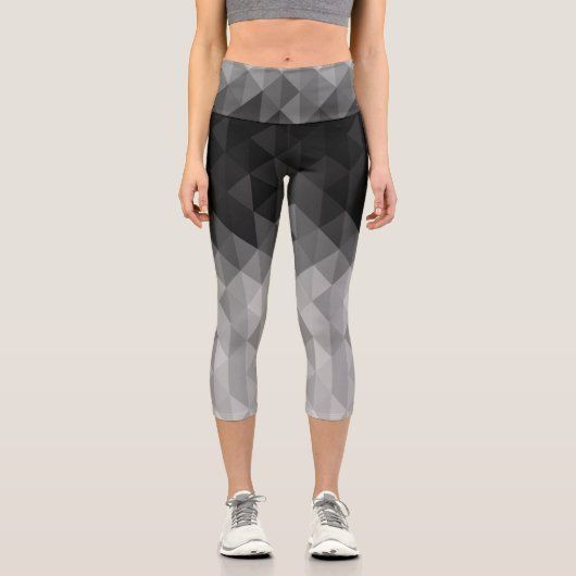 geometrische Quadrat-Muster in Graustufen Capri Leggings (Vorderseite)
