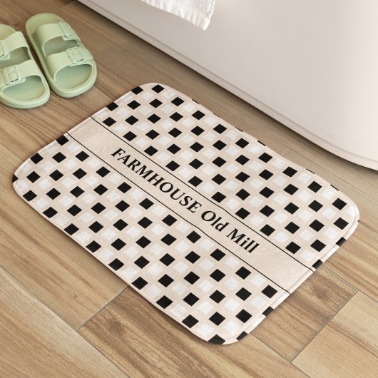 Geometrische Quadrate Beige Badematte