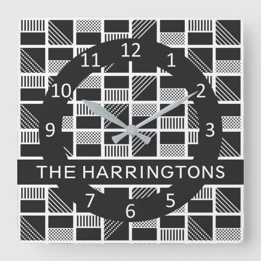 Geometrische Quadrate benutzerdefinierte Monogramm Quadratische Wanduhr (Vorderseite)
