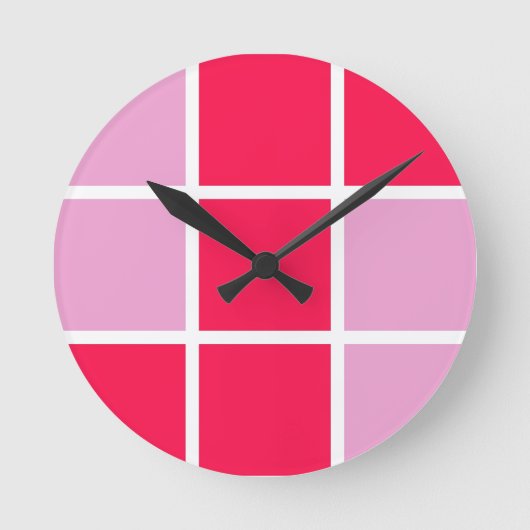 geometrische Quadrate der rosa, weißen Linien Runde Wanduhr (Vorderseite)
