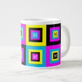 Geometrische Quadrate Monogramm CMYK Jumbo-Tasse (Vorderseite Rechts)