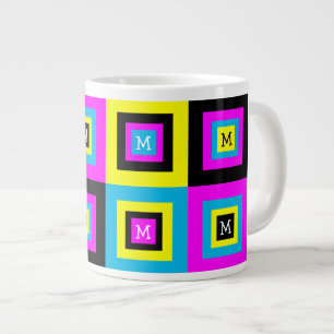 Geometrische Quadrate Monogramm CMYK Jumbo-Tasse