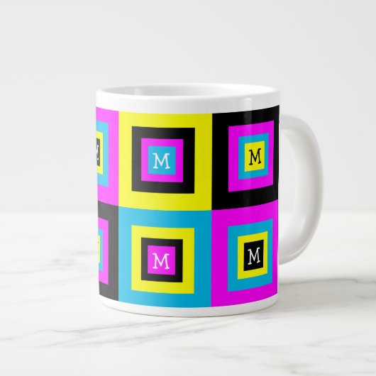 Geometrische Quadrate Monogramm CMYK Jumbo-Tasse (Vorderseite Rechts)