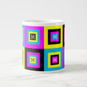 Geometrische Quadrate Monogramm CMYK Jumbo-Tasse (Vorderseite)