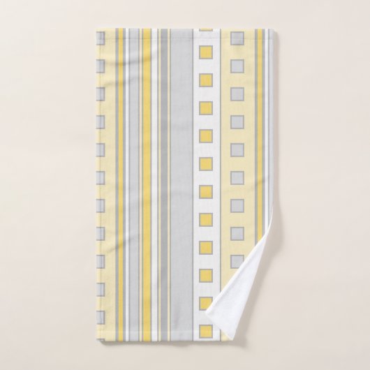 Geometrische Quadrate und Streifen, gelb, grau, cr Badhandtuch Set (Handtuch)