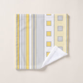 Geometrische Quadrate und Streifen, gelb, grau, cr Badhandtuch Set (Waschlappen)