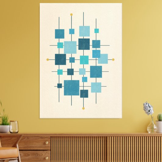 Geometrische Quadrate von MCM - blaues Poster Leinwanddruck (Insitu (Wohnzimmer))