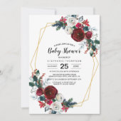 Geometrische Rahmen Burgundy Blume Kinderdusche Einladung (Vorderseite)