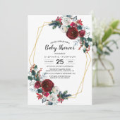 Geometrische Rahmen Burgundy Blume Kinderdusche Einladung (Stehend Vorderseite)