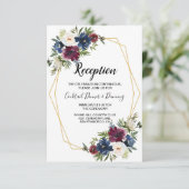 Geometrische Rahmen Burgundy Navy-Blume Hochzeit Einladung (Stehend Vorderseite)