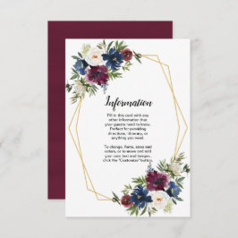 Geometrische Rahmen Burgundy Navy-Blume Hochzeit Einladung