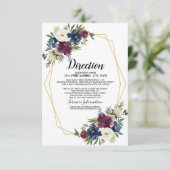 Geometrische Rahmen Burgundy Navy-Blume Hochzeit Einladung (Stehend Vorderseite)