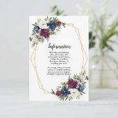 Geometrische Rahmen Burgundy Navy-Blume Hochzeit Einladung (Stehend Vorderseite)