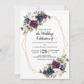 Geometrische Rahmen Burgundy Navy-Blume Hochzeit Einladung (Vorderseite)