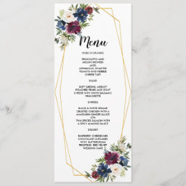 Geometrische Rahmen Burgundy Navy-Blume Hochzeit Menükarte