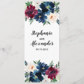 Geometrische Rahmen Burgundy Navy-Blume Hochzeit Menükarte (Rückseite)