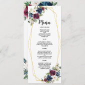 Geometrische Rahmen Burgundy Navy-Blume Hochzeit Menükarte (Vorne/Hinten)