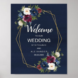 Geometrische Rahmen Burgundy Navy-Blume Hochzeit Poster
