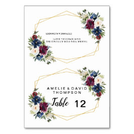 Geometrische Rahmen Burgundy Navy-Blume Hochzeit Tischnummer