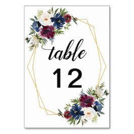 Geometrische Rahmen Burgundy Navy-Blume Hochzeit Tischnummer