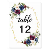 Geometrische Rahmen Burgundy Navy-Blume Hochzeit Tischnummer (Rückseite)