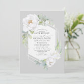 Geometrische Rahmen für die Hochzeit von weißem Pe Einladung (Stehend Vorderseite)