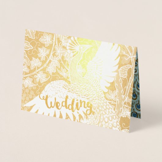 Geometrische Rahmen für Hochzeiten von Gold Peacoc Folienkarte (Vorderseite)