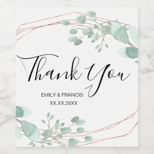 geometrische Rahmen Grün danke Weinetikett (Einzelnes Label)