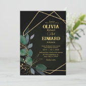 geometrische Rahmen grün und goldfarbene Blätter H Einladung (Stehend Vorderseite)