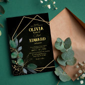 geometrische Rahmen grün und goldfarbene Blätter H Einladung