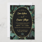 Geometrische Rahmen grün und goldfarbene Blätter S Einladung (Vorderseite)