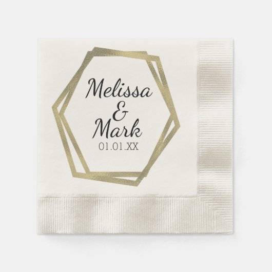 Geometrische Rahmen-Hochzeitskaffees für Gold Foil Serviette (Vorderseite)