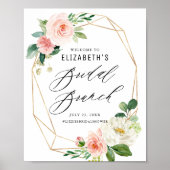Geometrische Rahmen Rosa Blumenbridal Brunch Willk Poster (Vorne)