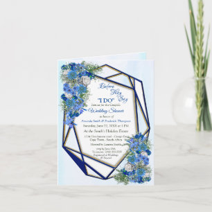 Geometrische Rahmen und blaue Blumen Einladung