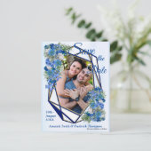 Geometrische Rahmen und Blüten für die goldene Nav Ankündigungspostkarte (Stehend Vorderseite)